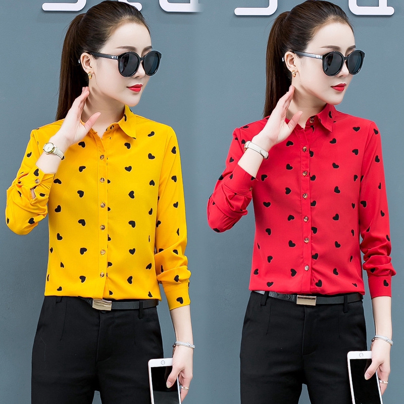 Áo Sơ Mi Chiffon Dài Tay Họa Tiết Chấm Bi Thời Trang Cho Nữ