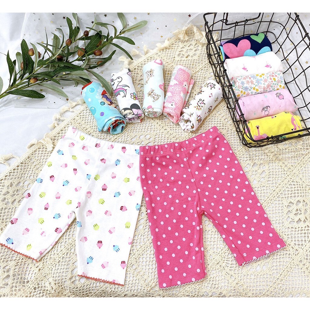Set 5 Quần Legging Lửng Bé Gái Chất Cotton Vải Xuất Dư Nhiều Họa Tiết size 10-22kg