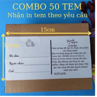 Combo 50 Tem decal dán Mã vận đơn và Lời cảm ơn khách hàng giấy nhiệt sẵn keo kích thước 7,5cm x 15cm
