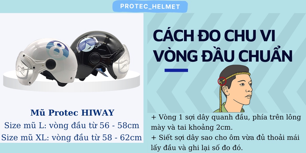Mô tả Mũ bảo hiểm 1/2 đầu có kính cao cấp Protec Hiway, mẫu mới, an toàn, thời trang - 2