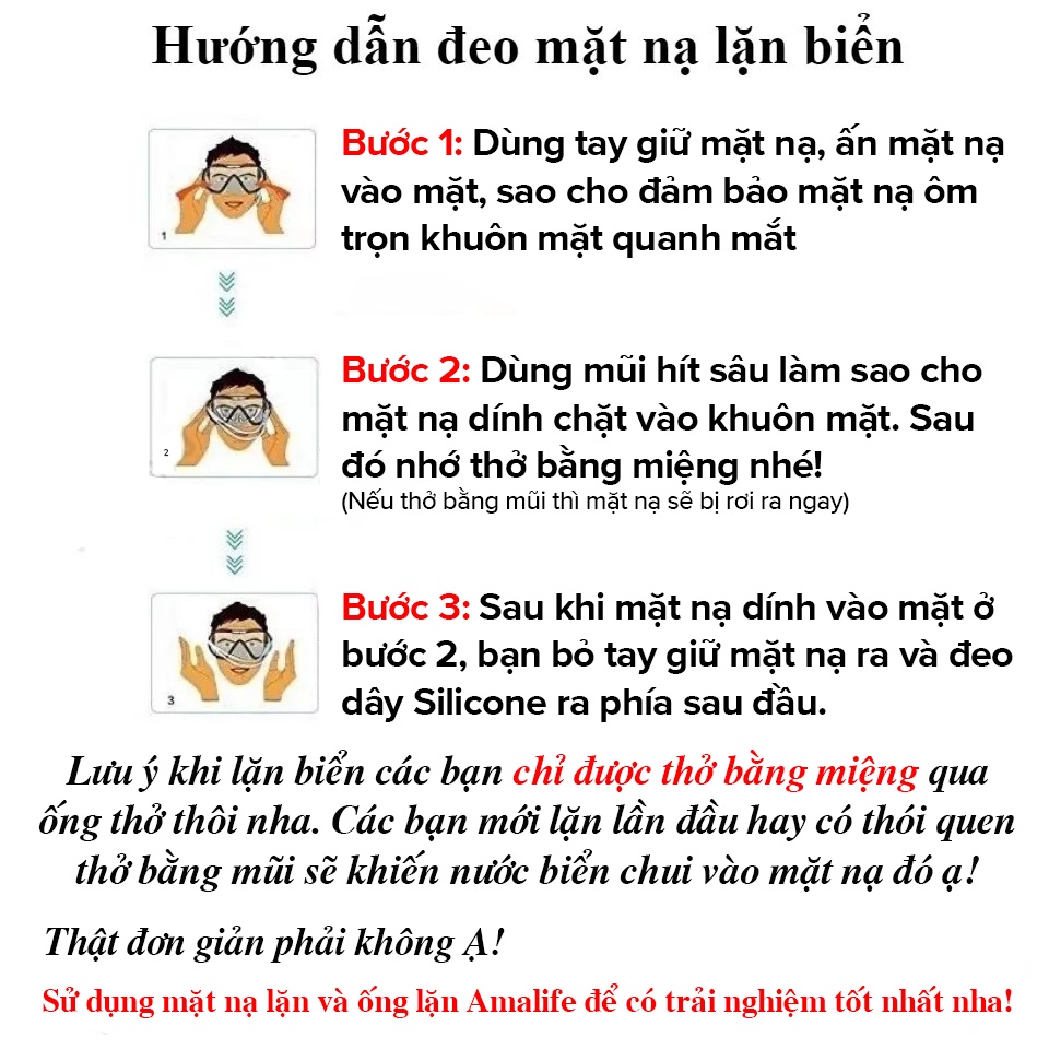 Mô tả Bộ Mặt Nạ Lặn Kèm Ống Thở Lặn Biển Ngăn Nước Cao Cấp – Mặt Kính Cường Lực Chống Mờ Cao Cấp Chính Hãng Amalife - 3