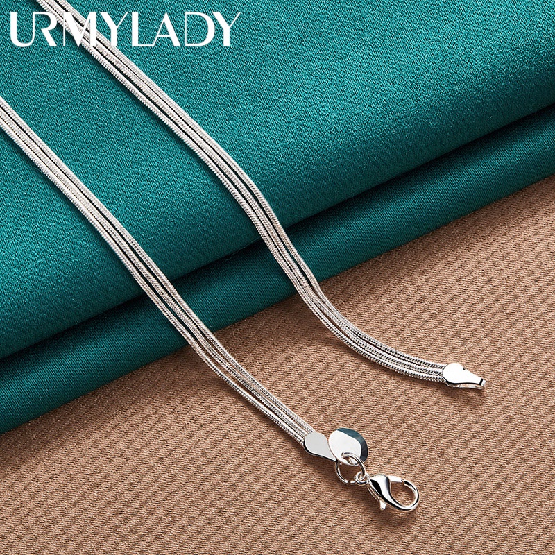 URMYLADY Bạc 925 Đôi Vòng Tròn Mặt Dây Chuyền 18 Inch Rắn Dây Chuyền Vòng Cổ Cho Nữ Cưới Thời Trang Dự Tiệc Trang Sức