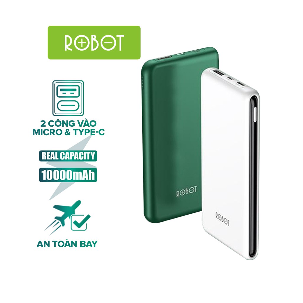 Pin Sạc Dự Phòng 10000mAh ROBOT RT180 1 Output USB & 2 Input Micro/Type-C