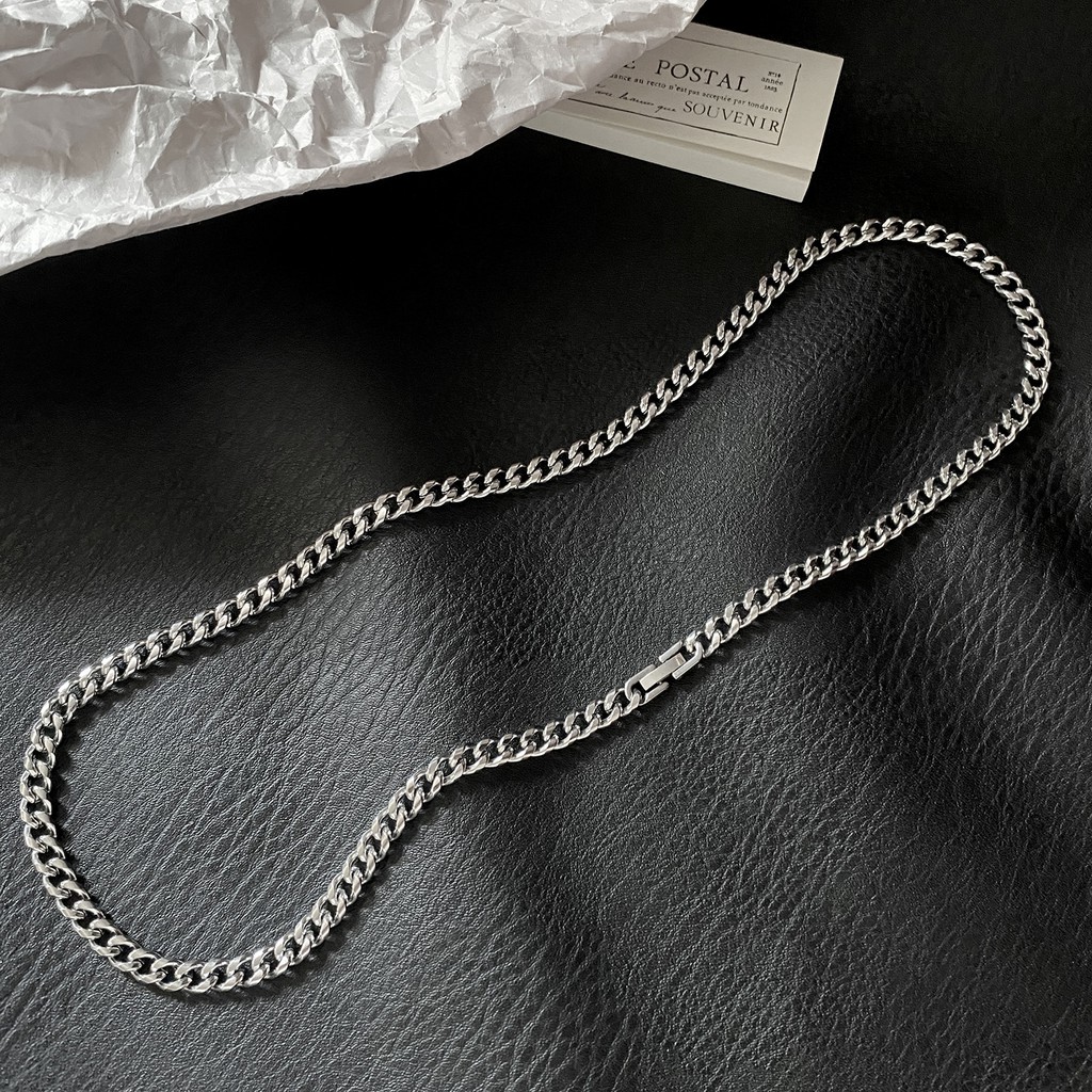 Dây chuyền nam titan unisex xích xoắn vát cạnh 6mm khóa hộp nhỏ không gỉ
