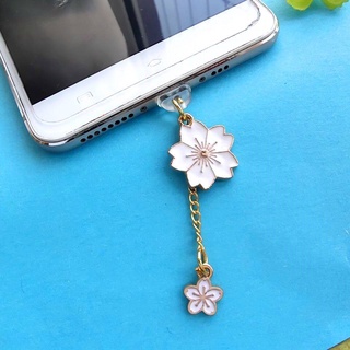 Dây Trang Trí Gắn Lỗ Cắm Sạc Điện Thoại Lỗ Cắm Chống Bụi Hình Hoa Anh Đào Màu Trắng Đen Dành Cho Nam Và Nữ