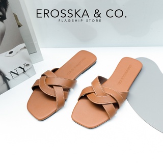 Dép nữ thời trang đế bằng Erosska đan chéo đế bệt màu bò - DE047