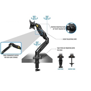 Tay Nâng màn hình máy tính F80 - Xoay 360 độ - Hàng nhập khẩu Bảo Hành 24 Tháng(Moritor Arm F80)
