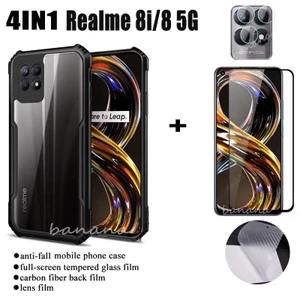 Ốp lưng chống sốc 4in1 Realem 8i / Realme 8 pro / Realme8 5G Phim kính cường lực và phim ống kính máy ảnh và Carbon da