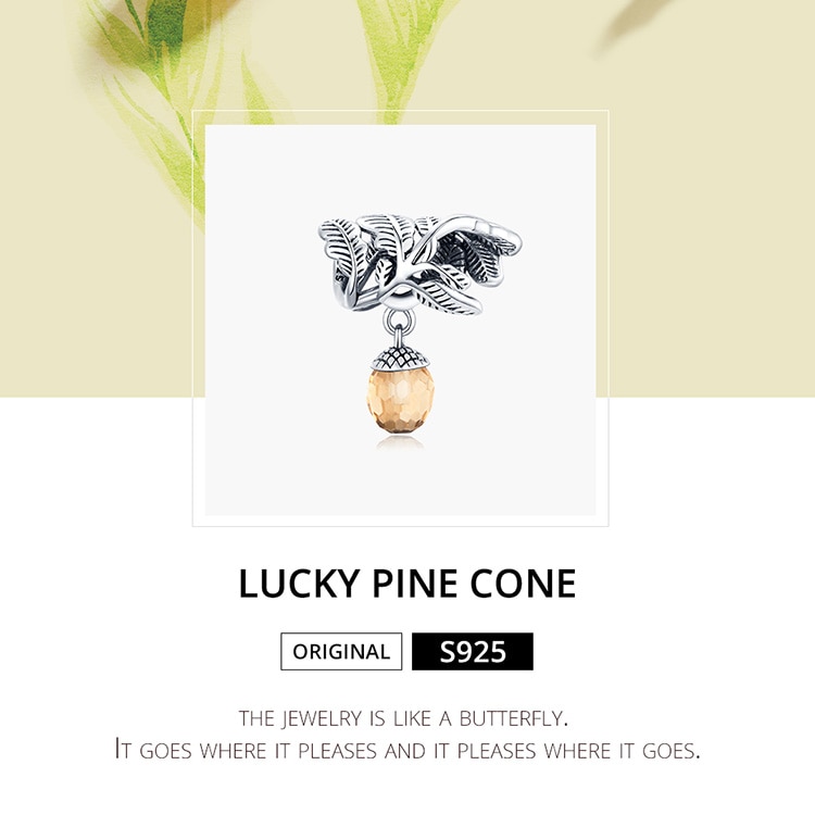 Charm bạc sterling 925 Bamoer BSC336 chính hãng hình quả thông may mắn CZ DIY
