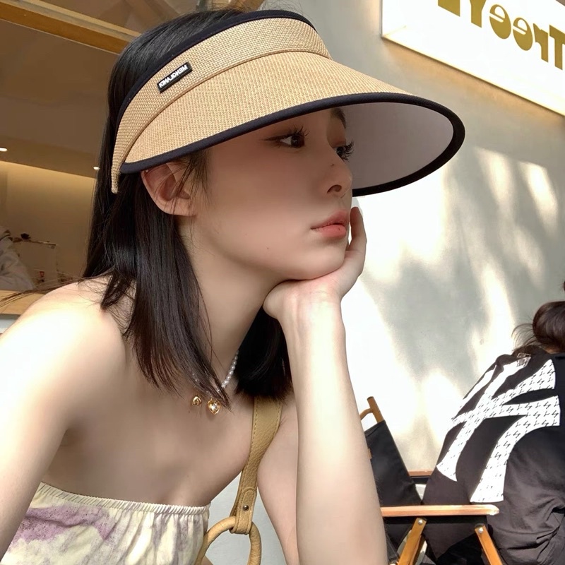 Nón cói nữ nửa đầu vành rộng chống nắng tia uv hoạ tiết chữ , phụ kiện thời trang nữ