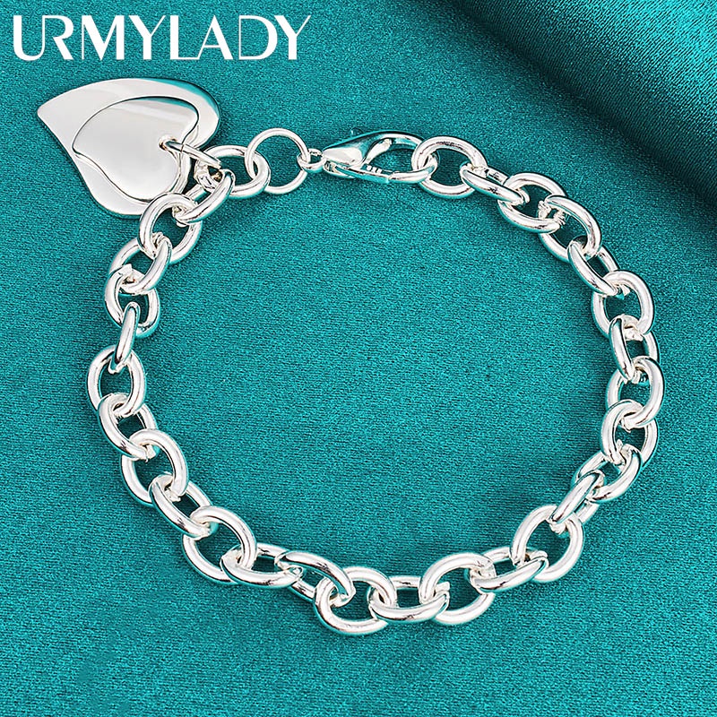 Bạc 925 Đôi Trái Tim Mặt Dây Chuyền Vòng Tay Dây Xích Dành Cho Người Phụ Nữ Quyến Rũ Cưới Đính Hôn Thời Trang Đảng Trang Sức