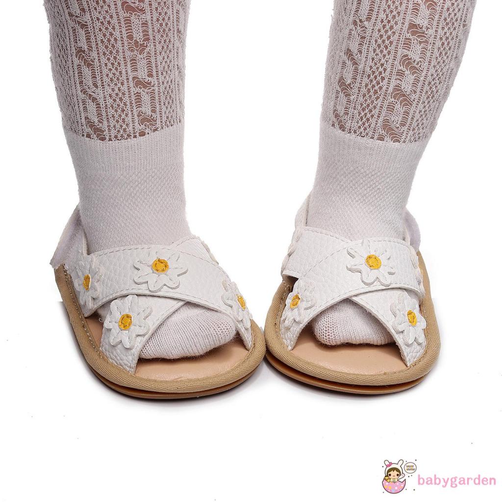 Babygarden-giày Đế Phẳng Chống Trượt Họa Tiết Hoa Thêu Đế Mềm Màu Trắng / Vàng / Hồng Cho Bé Gái