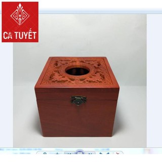 HỘP ĐỰNG GIẤY ĂN GỖ HƯƠNG KHỔ VUÔNG ELAI CHẠM ĐỤC CON RƠI - ẢNH THẬT