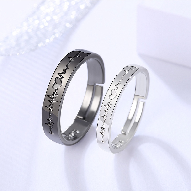 Nhẫn hở hình trái tim màu trắng đen lãng mạn sành điệu cho các cặp đôi