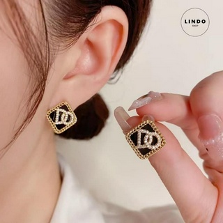LD51 Bông Tai DO Đen Vàng LINDO, Bông tai Nữ Thời Trang Phong cách Hàn Quốc Thích Hợp Đeo Đi Chơi, Dự Tiệc