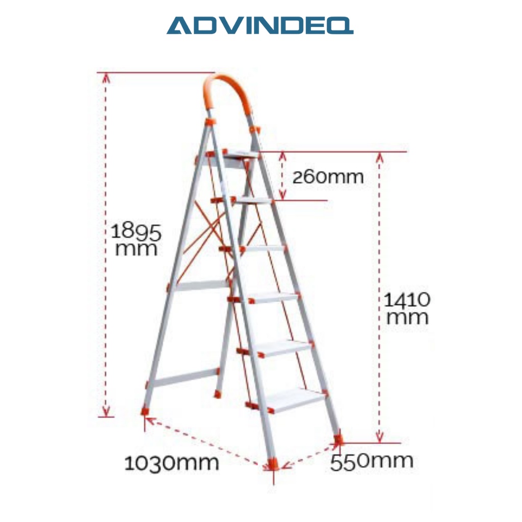 Thang nhôm ghế 6 bậc xếp gọn ADVINDEQ ADS-706, tải trọng 150kg chống trượt an toàn, bảo hành 24 tháng toàn quốc