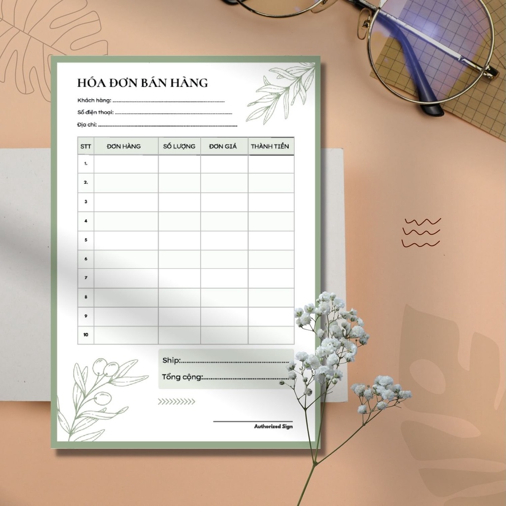 Hóa đơn bán hàng, Hoá đơn bán lẻ giấy  photo, phiếu ghi đơn hàng hoạt ảnh cực cute size 21x14.5cm