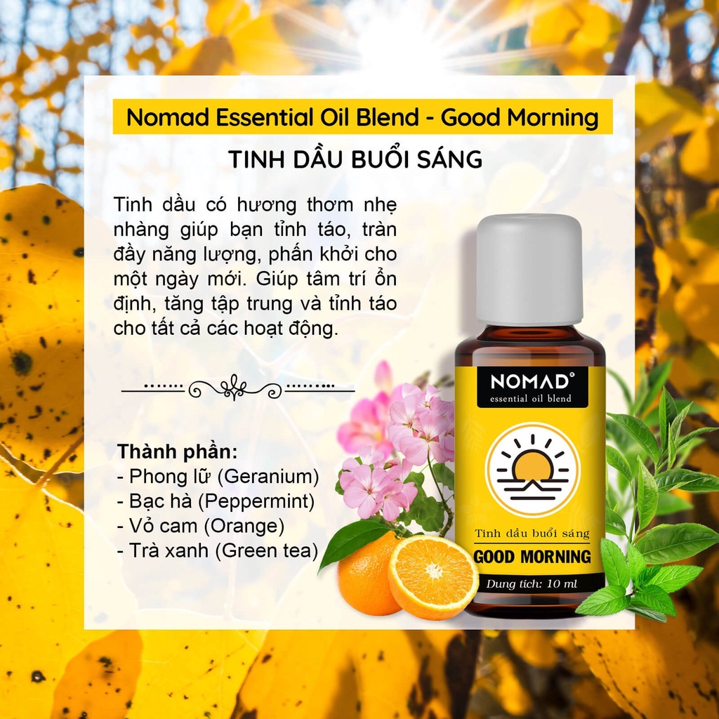 Mô tả Tinh Dầu Thiên Nhiên Giúp Tỉnh Táo Và Thư Giãn Buổi Sáng Nomad Essential Oil Blend - Good Morning - 1