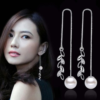 Bông tai dài ngọc nhân tạo lá liễu BHBT132