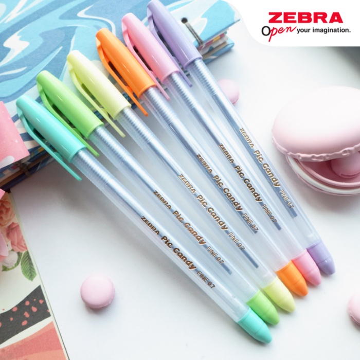 Ảnh Bút bi nắp Pic Candy 0.7mm hộp 12 cây mực xanh - Zebra [Chính hãng] 1