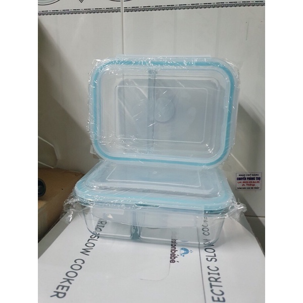 Hộp thuỷ tinh chịu nhiệt chữ nhật 1lit, chia 2 ngăn.