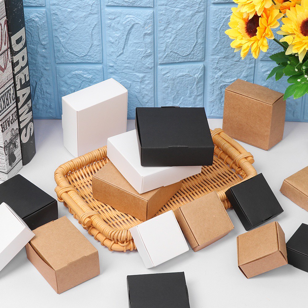 NHỎ 10 Chiếc 9sizes Đồ Dùng Dự Tiệc Hộp Giấy Kraft Trang Sức Gói Tông Gói Đám Cưới Nhỏ Sự Kiện Thủ Công Handmade Kẹo Lưu Trữ / Nhiều Màu