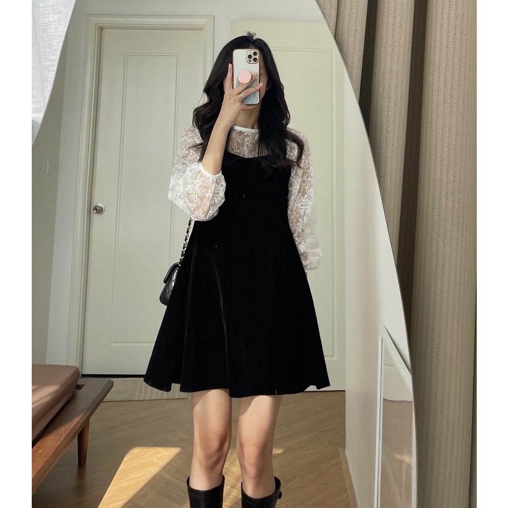 SET ĐẦM DÂY KÈM ÁO HOA HAI MÀU XINH XẮN - KILY DRESS