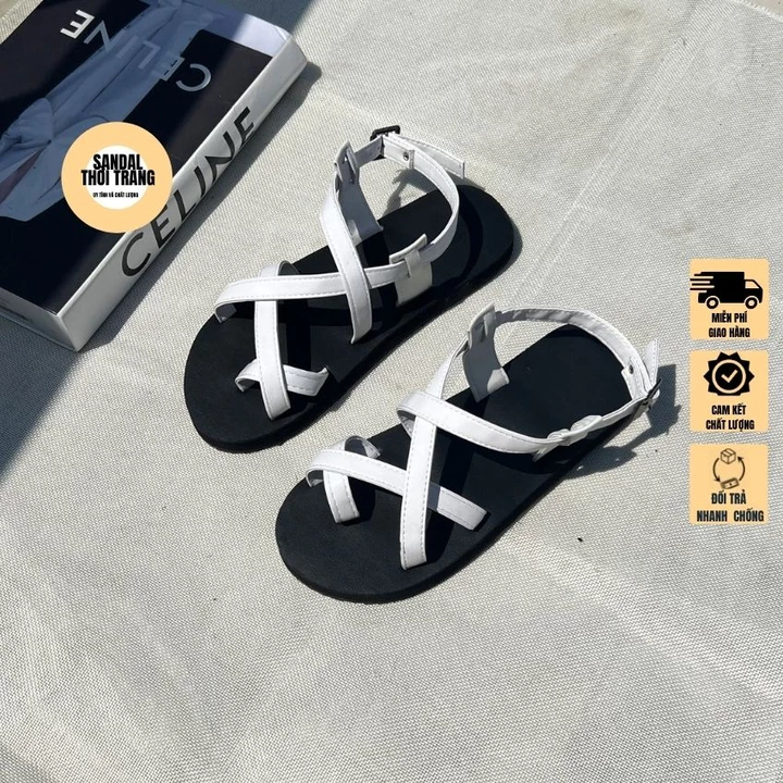 Giày sandal quai chéo xỏ ngón a101, sandal nữ đi học, đi chơi trắng/be/nau sandal thời trang full size 30-44 nam nữ