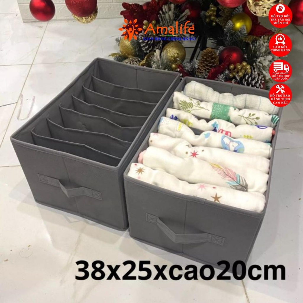 Ảnh Hộp Vải Đựng Đồ 7 Ngăn Có Nắp Đa Năng – Khay7 Ngăn Đựng Quần Áo Tất Đồ Lót Nhỏ Vải Oxford Chính Hãng Amalife 4