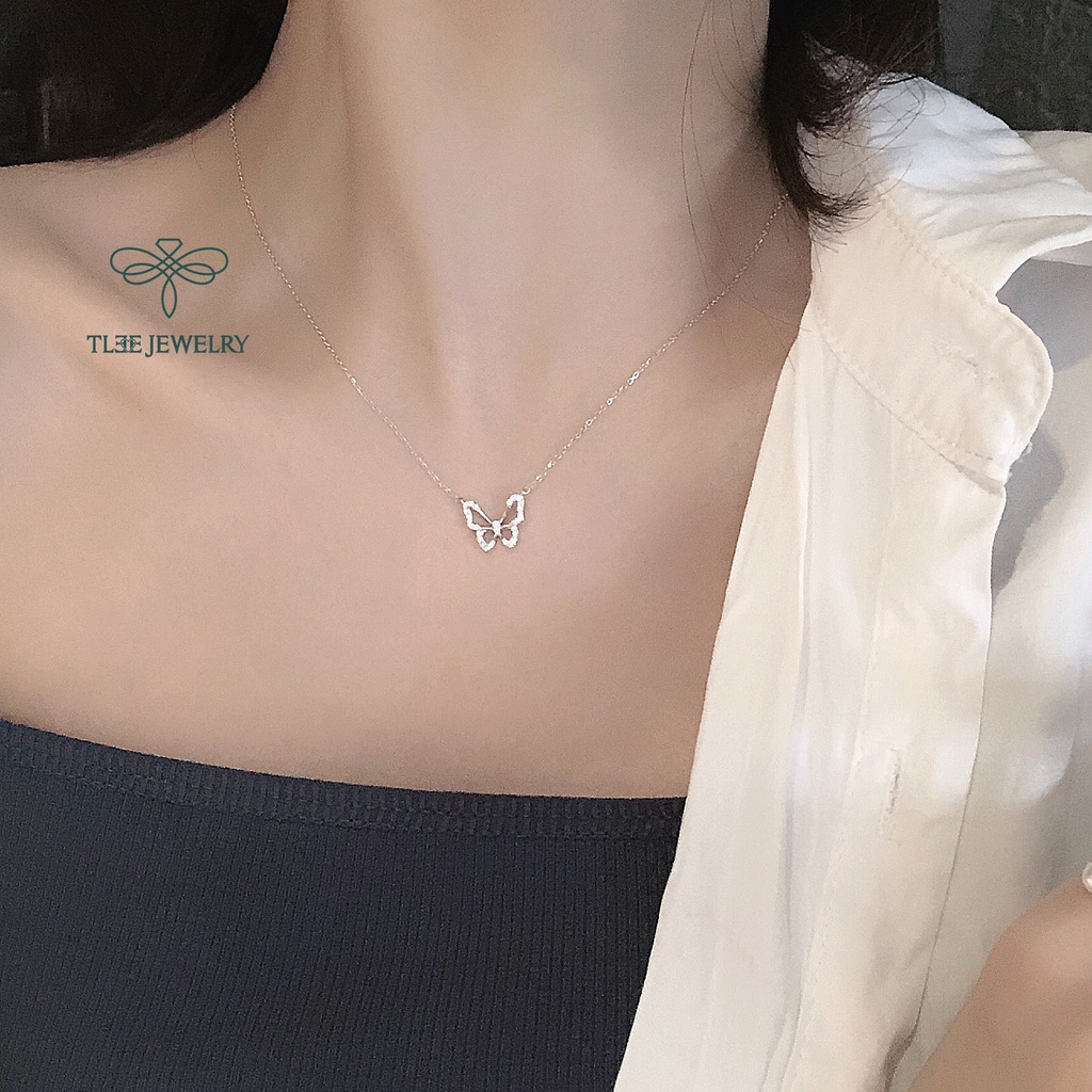 Dây chuyền bạc nữ TLEE mẫu hồ điệp cánh mỏng nạm đá nữ tính TLEE JEWELRY D0108 | BigBuy360 - bigbuy360.vn