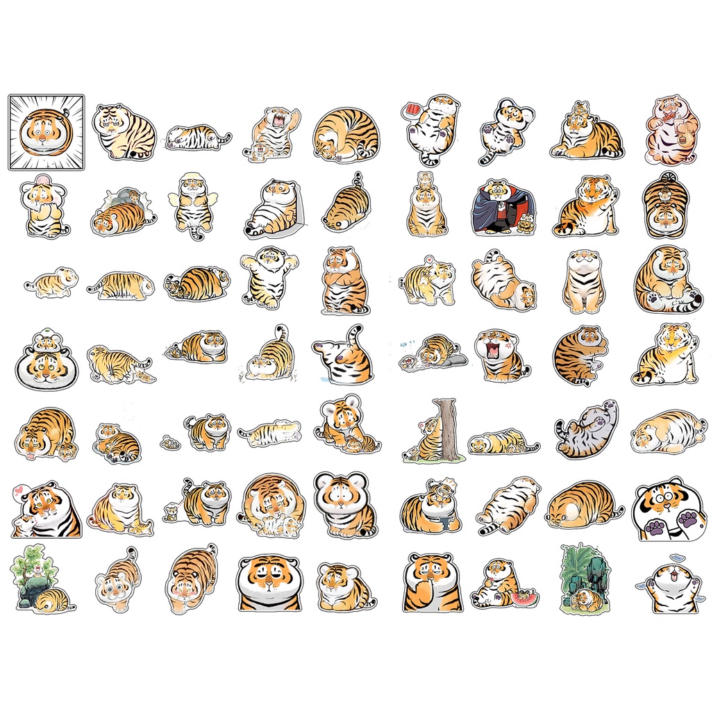 Set sticker hổ mập S50I36 Set Sticker PVC chonky tiger chủ đề trang trí ...