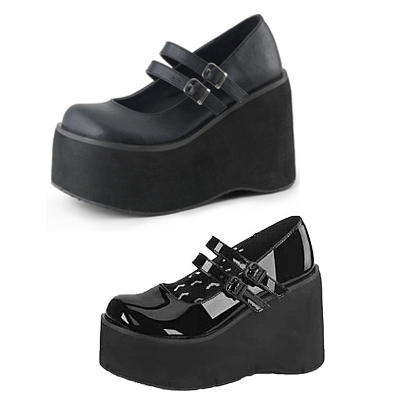 FL Nữ Bé Gái Mary Janes Giày Ngón Tròn Gothic Goth Nền Tảng Đầm Bơm Giày