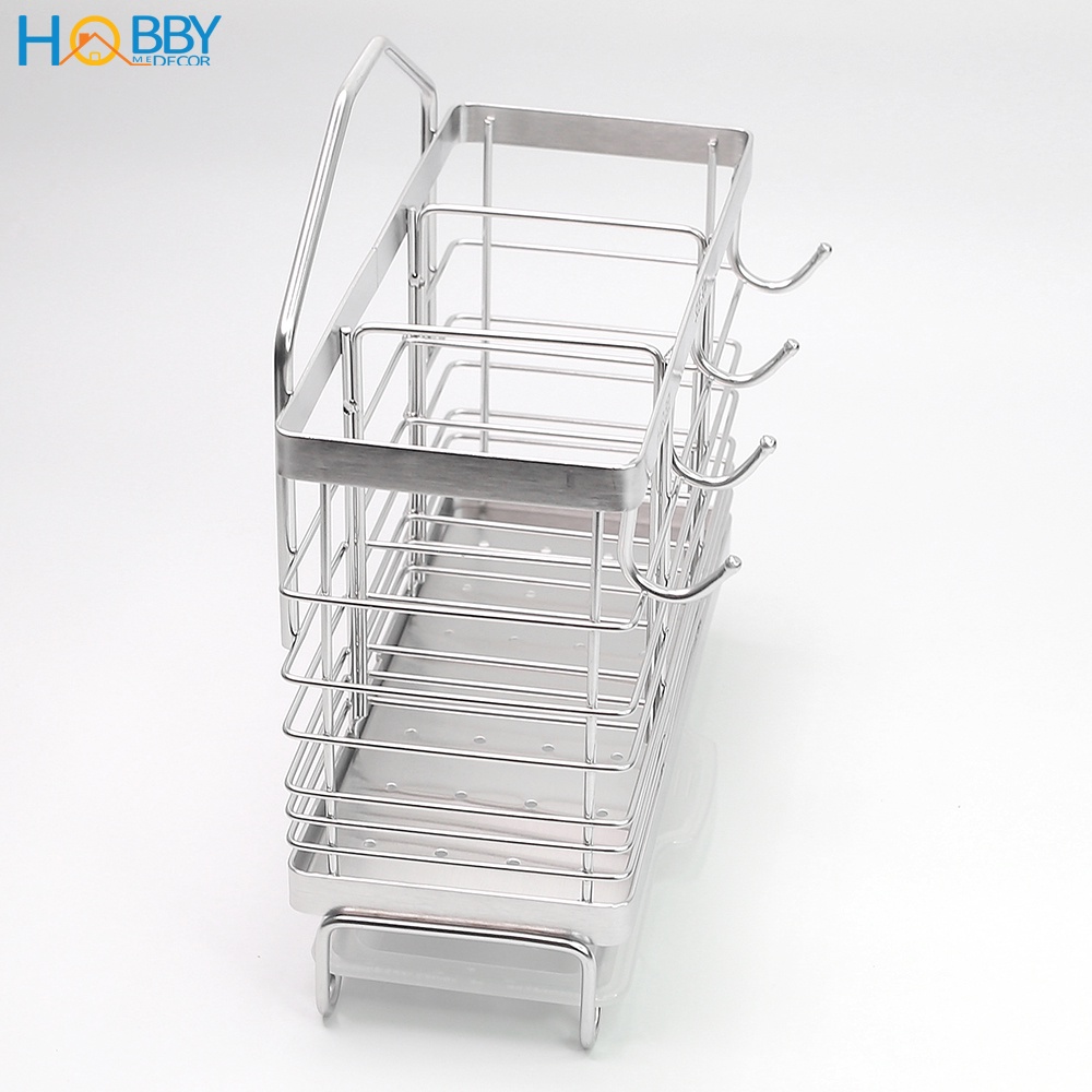 Kệ đựng đũa muỗng 3 ngăn có móc treo dán tường Hobby Home Decor DM04