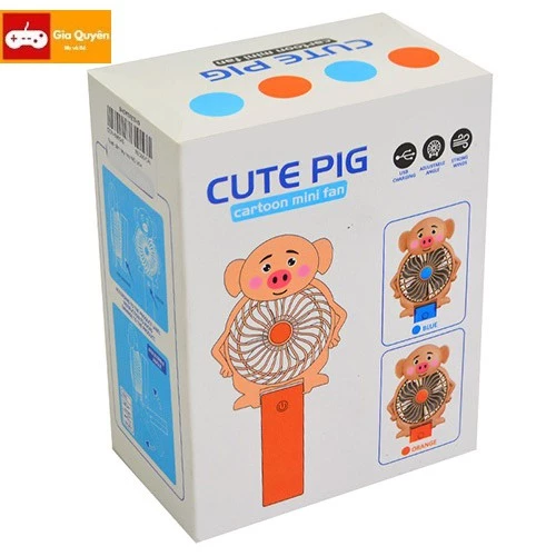 QUẠT CẦM TAY HEO NO.V04, quạt mini cầm tay, quạt mini, quạt cầm tay con heo mini, quạt cầm tay con heo