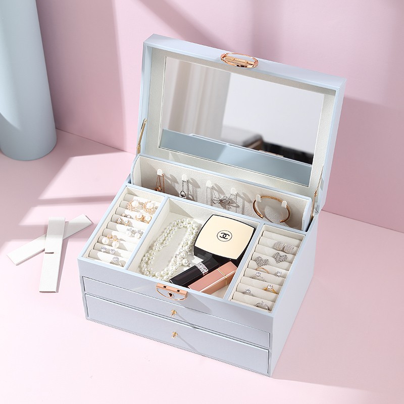 Hộp đựng trang sức CASEGRACE da PU sức chứa lớn tích hợp gương sang trọng nhỏ gọn có tay cầm