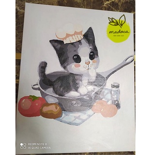 Tranh tô màu theo số hóa Madoca có khung 40x50cm Mèo nấu ăn T904
