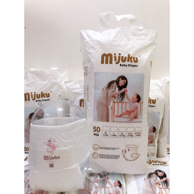 Bịch 50 miếng Bỉm quần / dán Mijuku cao cấp Xuất Nhật  S/M/ L /XL /XXL/XXXL/4XL/5XL