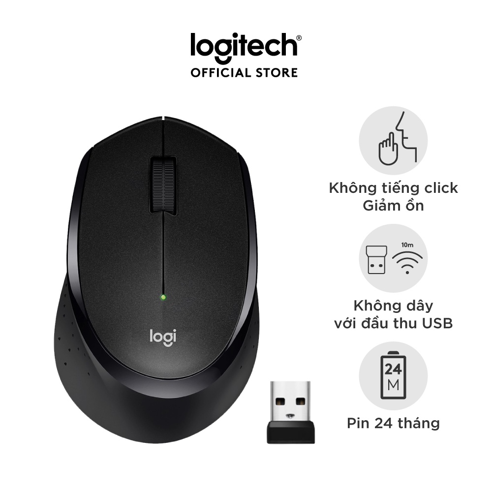 Chuột không dây Logitech M330 Silent Plus – Giảm ồn, USB, thuận tay phải, PC/ Laptop