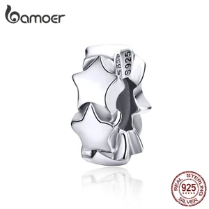 BAMOER Nút Chặn BạC S925 Hình Ngôi Sao Có Vòng Silicone Cho Bbracelet