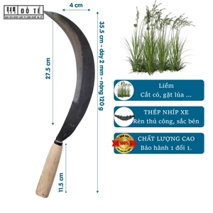 Liềm Cắt Cỏ, Phát Cỏ, Gặt Lúa Loại Tốt, Thép Nhíp Xe , Cán Gỗ - Xưởng Rèn Đồ Tể - Đa Sỹ - HL40