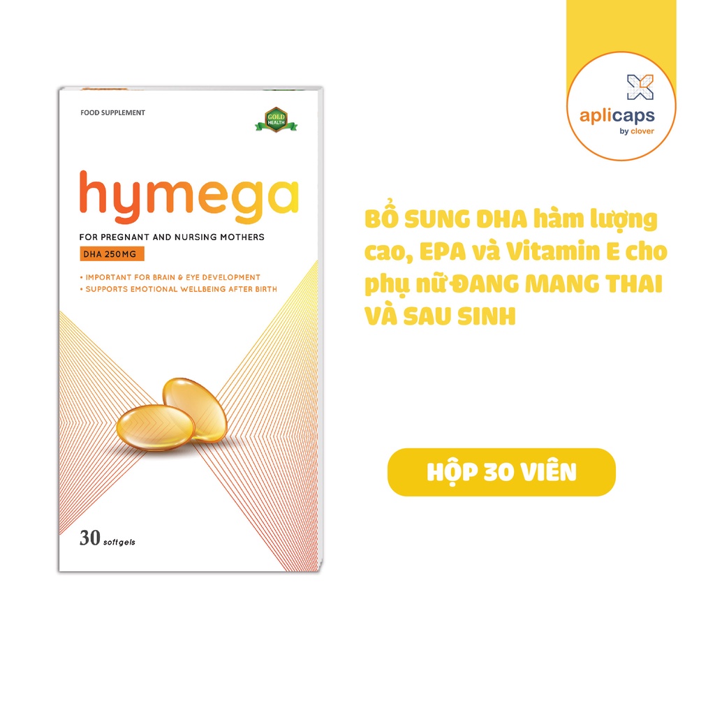 DHA EU tinh khiết Aplicaps Hymega - Viên uống bổ sung DHA hàm lượng cao, EPA, vitamin E hộp 30 viên