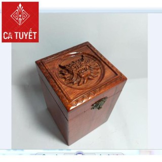 HỘP ĐỰNG CHÈ GỖ HƯƠNG ĐỤC CHẠM ĐẦU RỒNG SIÊU ĐẸP LOẠI TO CAO - ẢNH THẬT