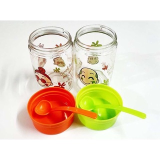 Bộ 2 Hũ Thủy Tinh 9034 Đựng Gia Vị Kích Thước Lớn 400ml Có Nắp Nhựa Tặng Kèm Muỗng - Bộ Hũ Đựng Muối Tiêu Đường Bột