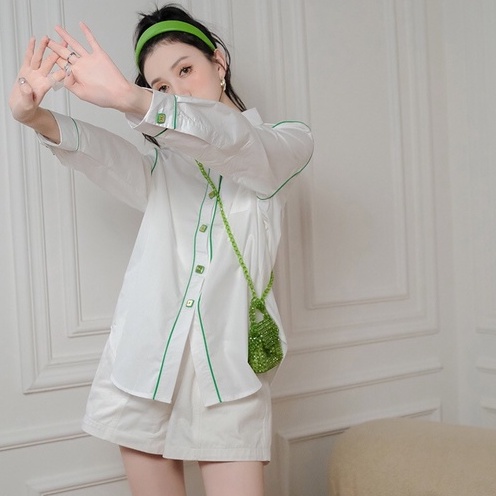 Ảnh Áo Sơ Mi Hàng Nút Vuông MUSHROOM LEE Line Green 4