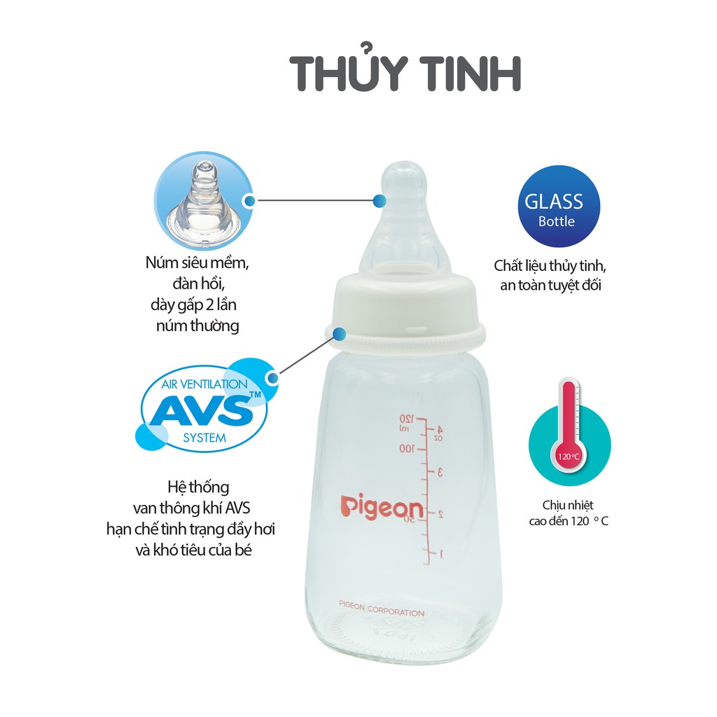 Ảnh Bình Sữa Thủy Tinh Pigeon 120ml/240ml 1