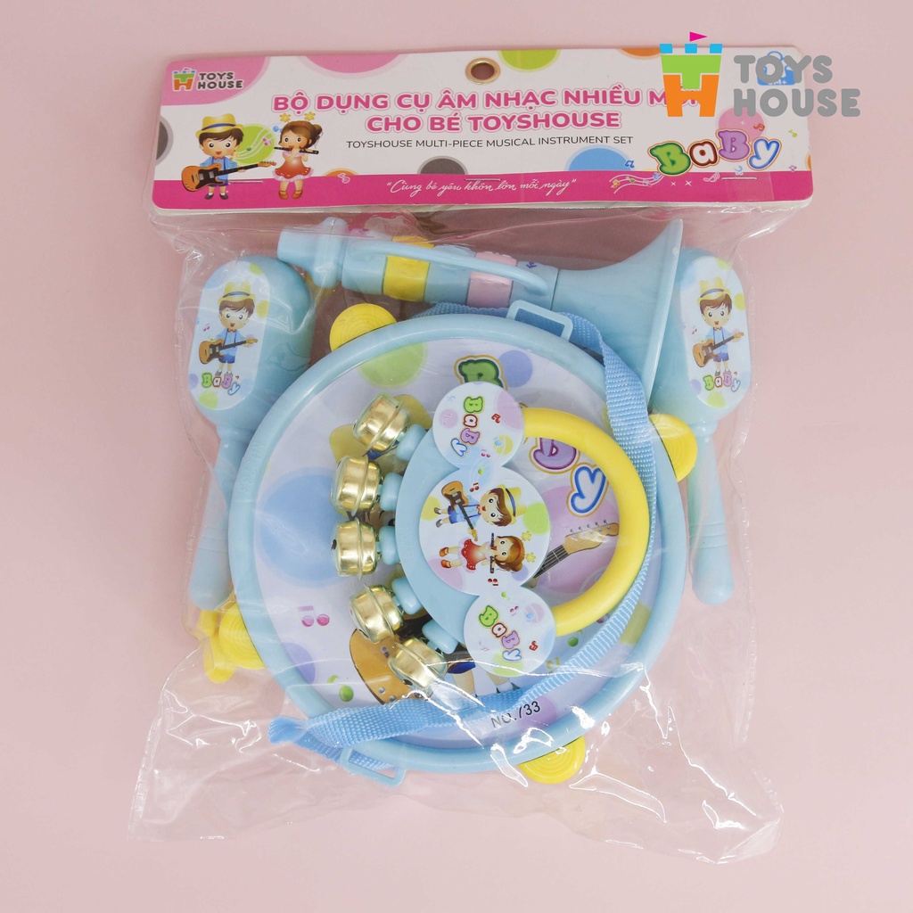 Ảnh Set đồ chơi 4 món Xúc xắc, lục lạc, kèn, trống Toyshouse dành cho bé từ sơ sinh 733A giúp bé phát triển thính giác 1