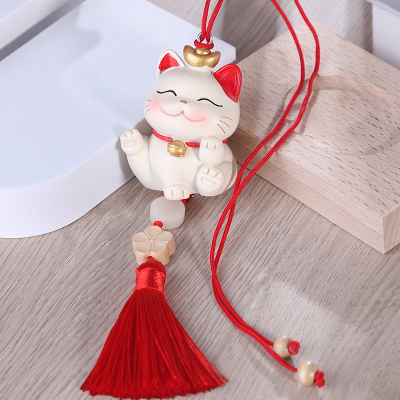 Dây treo trang trí gương chiếu hậu xe hơi hình mèo may mắn