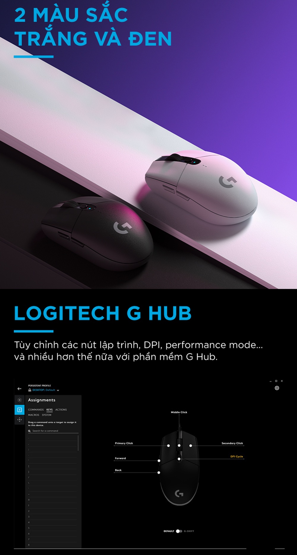 Mô tả Chuột gaming không dây Logitech G304 - nhẹ, 6 nút lập trình, onboard memory, pin 250h - 6