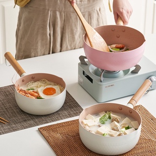 Chảo chống dính Ceramic đáy lòng sâu có tay cầm cán gỗ chống bỏng lúa mạch 18cm-11077