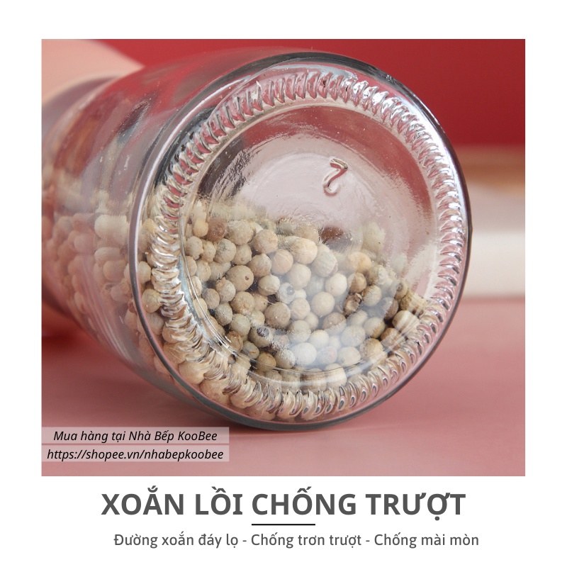 Lọ Xay Hạt Tiêu Thủy Tinh KOOBEE Cao Cấp – Lõi Sứ Xay 2 Chế Độ Mịn & Thô – Cối Xay Gia Vị Cầm Tay Tiện Dụng | SC09